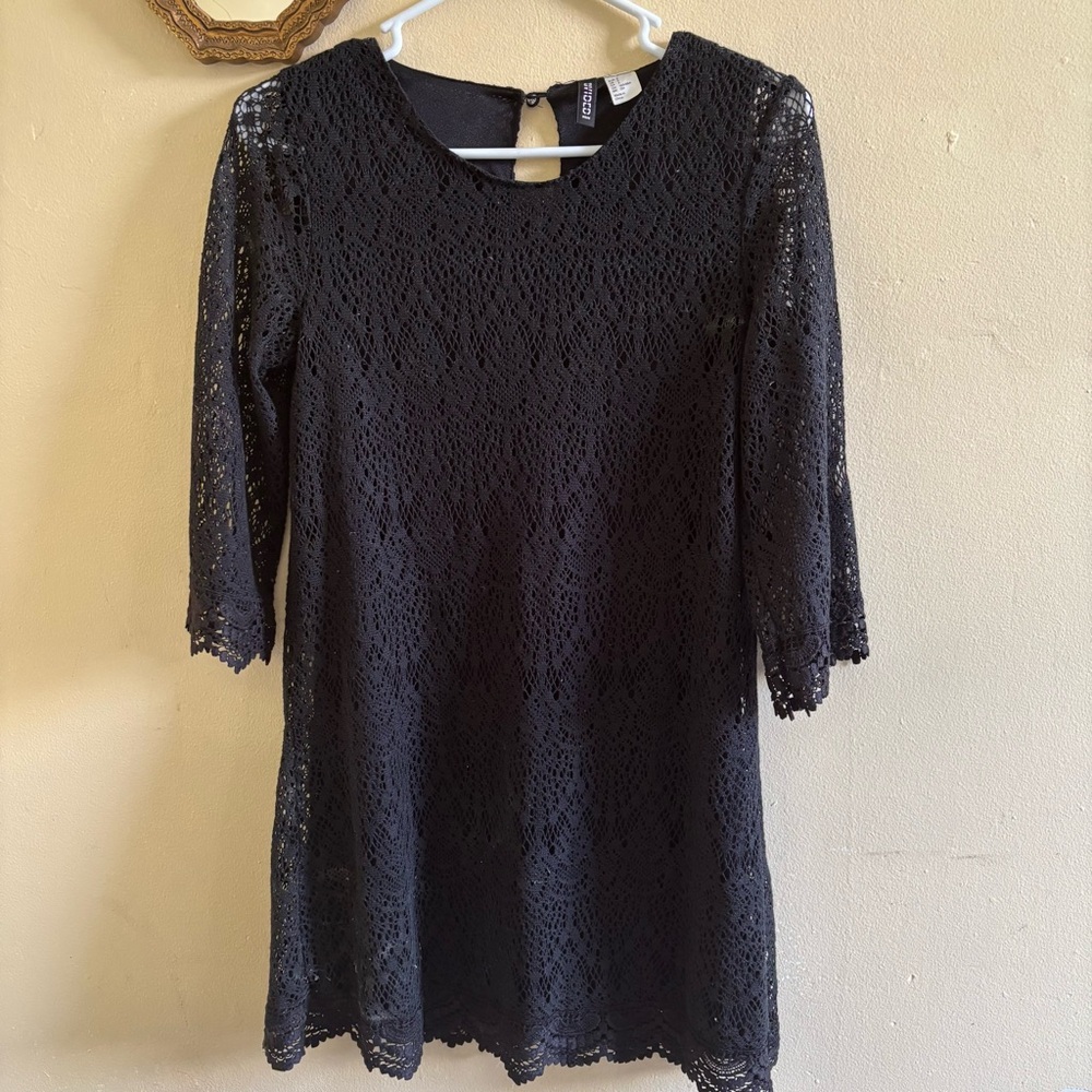 H&M Blue Sheath Dress 3/4 Sleeve Crew Neck